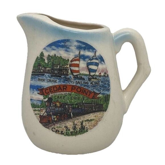 Vintage Creamer Souvenir Cedar Point Ohio On Lake Erie Collectible Blue Green - Picture 7 of 7